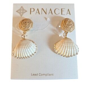 Nordstrom PANACEA Natural Raffia Rose Top Seashell Dangle Earrings NEW